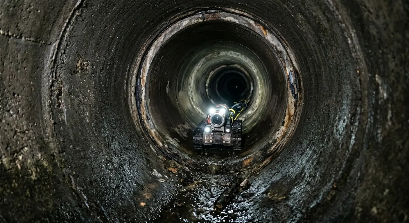 Robotic sewer camera inspecting pipe interior for Drain Snake Service in Pound Ridge